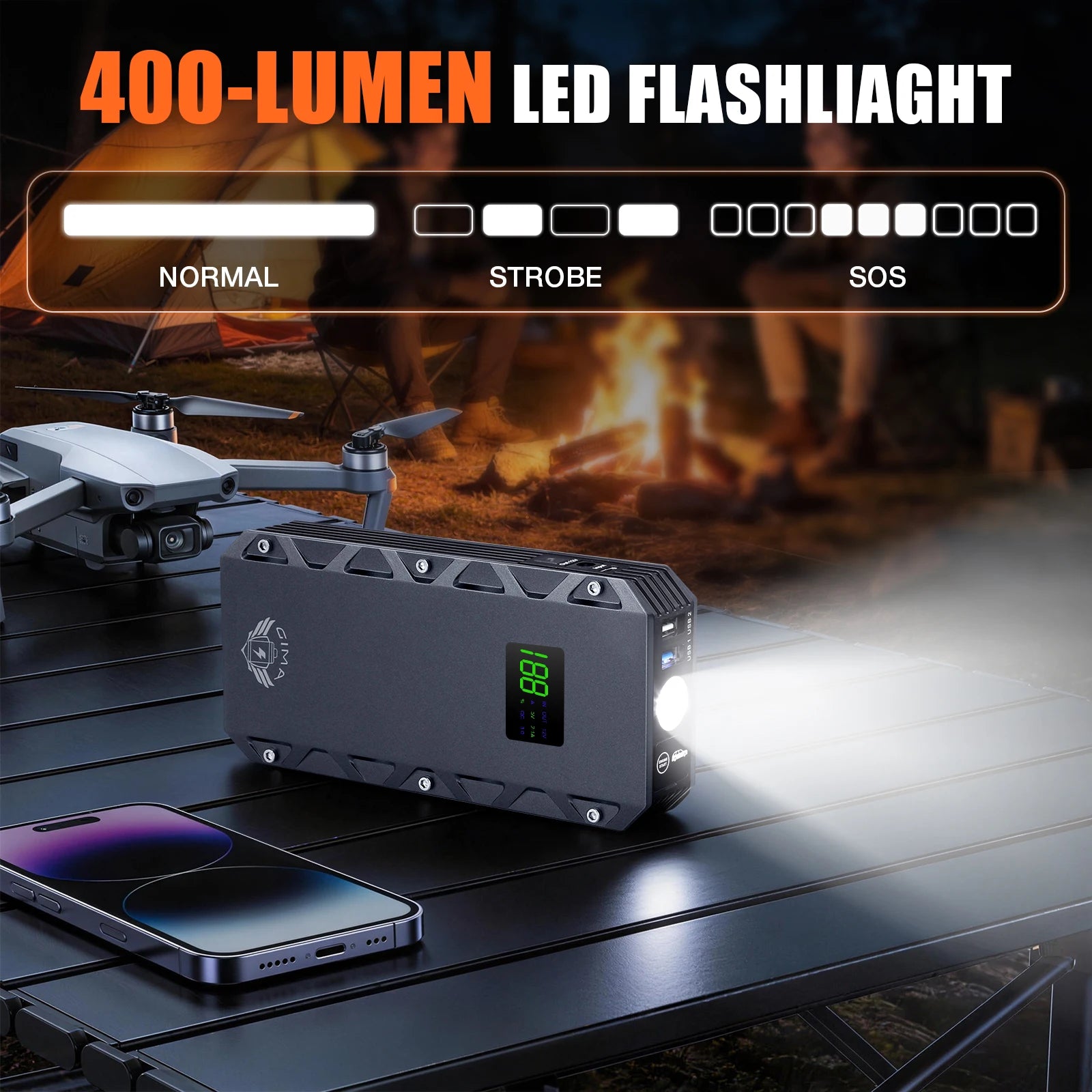 12000mA 12V Car Battery Booster Pack with Smart Safety Clamps Jump Starter with Air Compressor Jump Starters for Car 1200A Peak Jump Starter  QC USB Power Bank, Emergency SOS LED Li Accessories for Car