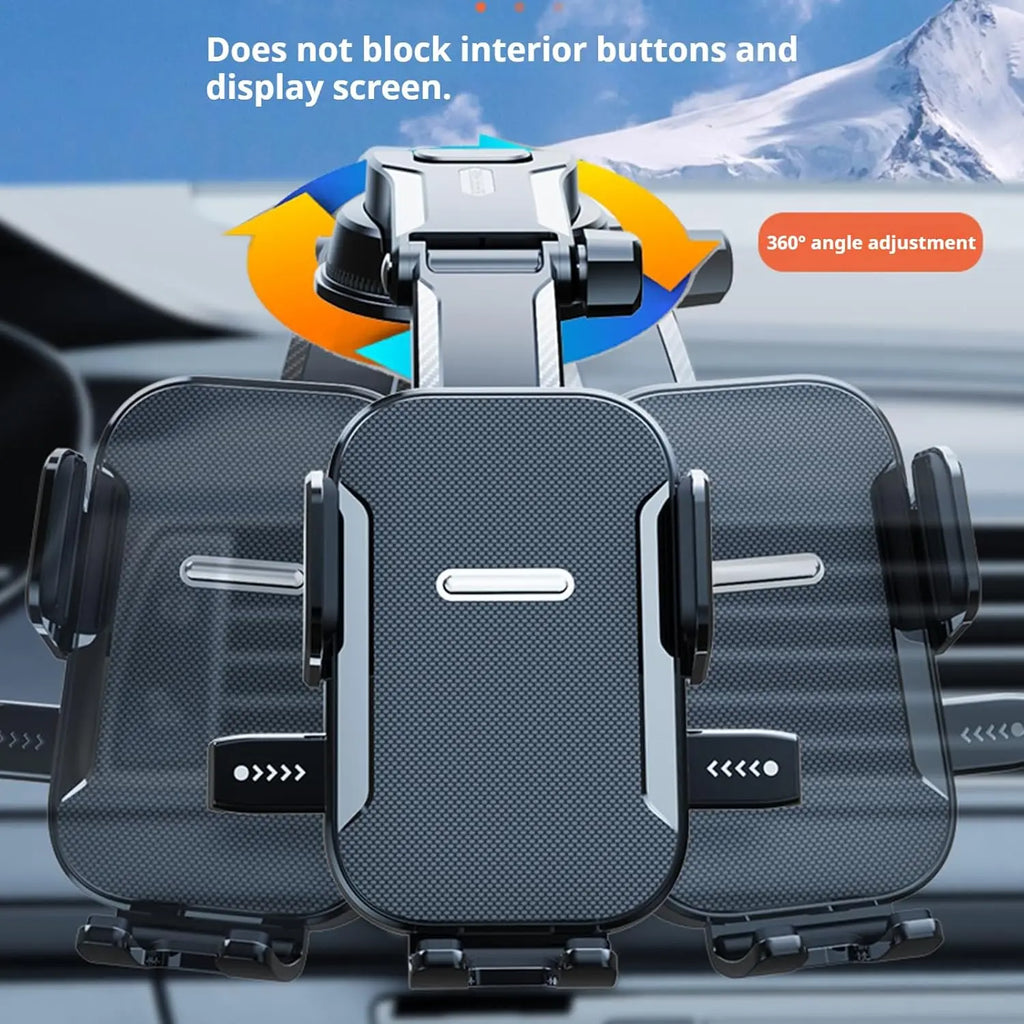 Adjustable Dashboard Car Cell Phone Holder with Telescopic Arm & Side Grips, 360 Degree Swivel Suction Cup Mount