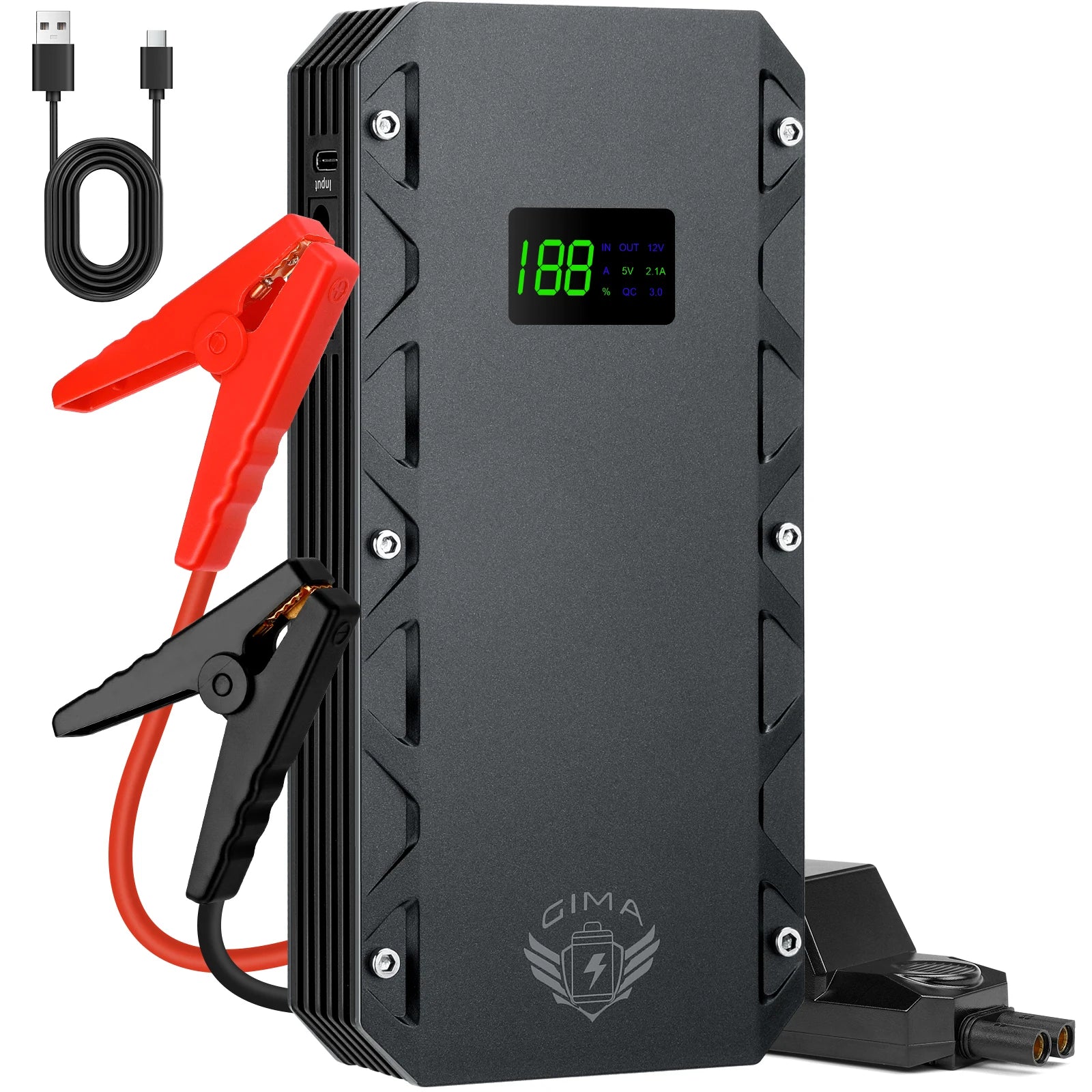 12000mA 12V Car Battery Booster Pack with Smart Safety Clamps Jump Starter with Air Compressor Jump Starters for Car 1200A Peak Jump Starter  QC USB Power Bank, Emergency SOS LED Li Accessories for Car