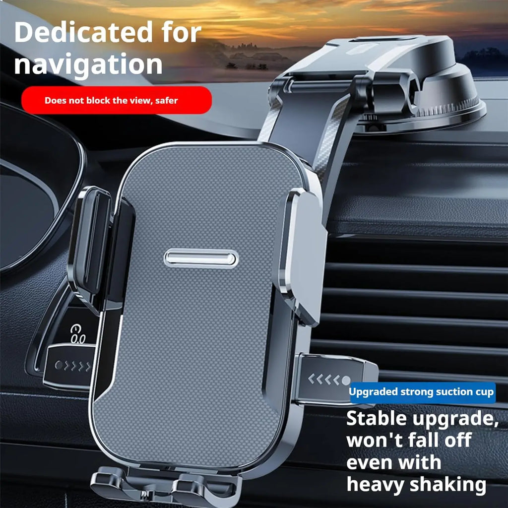 Adjustable Dashboard Car Cell Phone Holder with Telescopic Arm & Side Grips, 360 Degree Swivel Suction Cup Mount